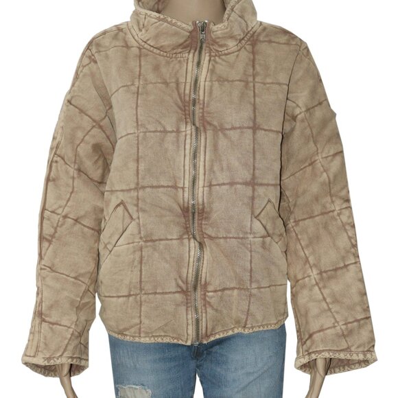 Free People Dolman Quilted Knit Jacket Oversized Champagne Diamonds - Picture 11 of 13